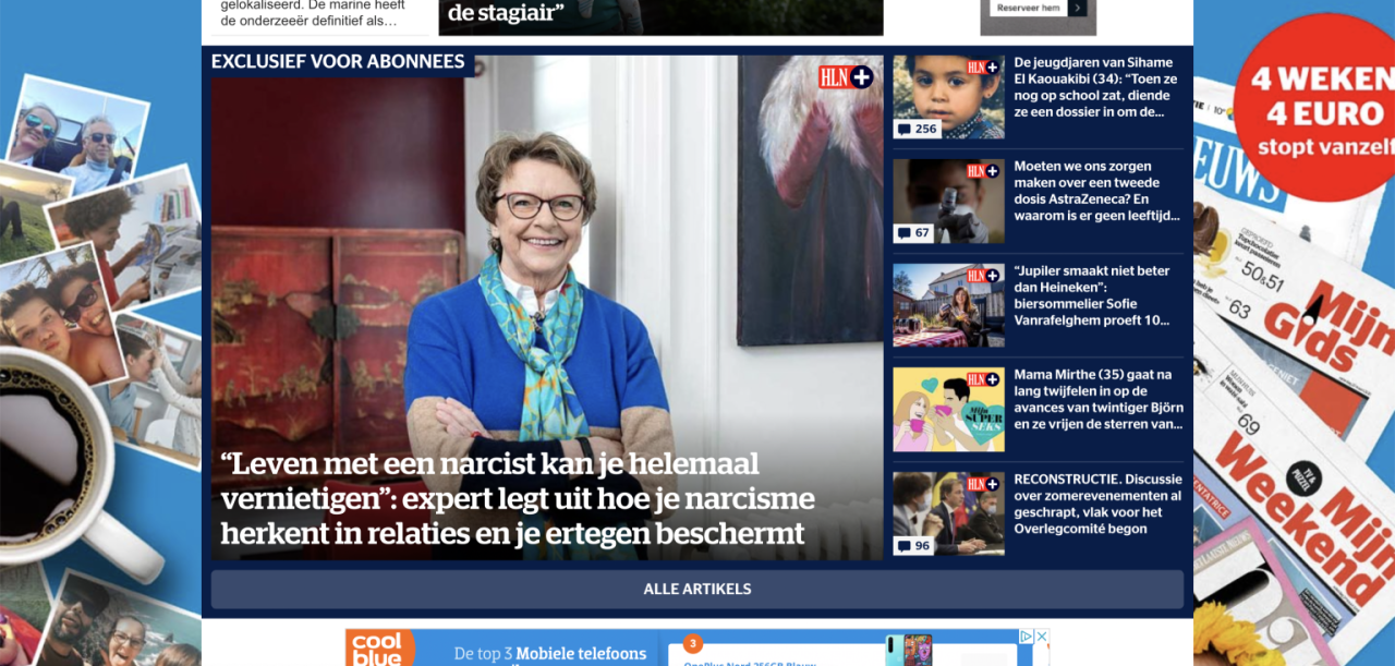 Huidige design van de sectie voor abonnees op HLN.