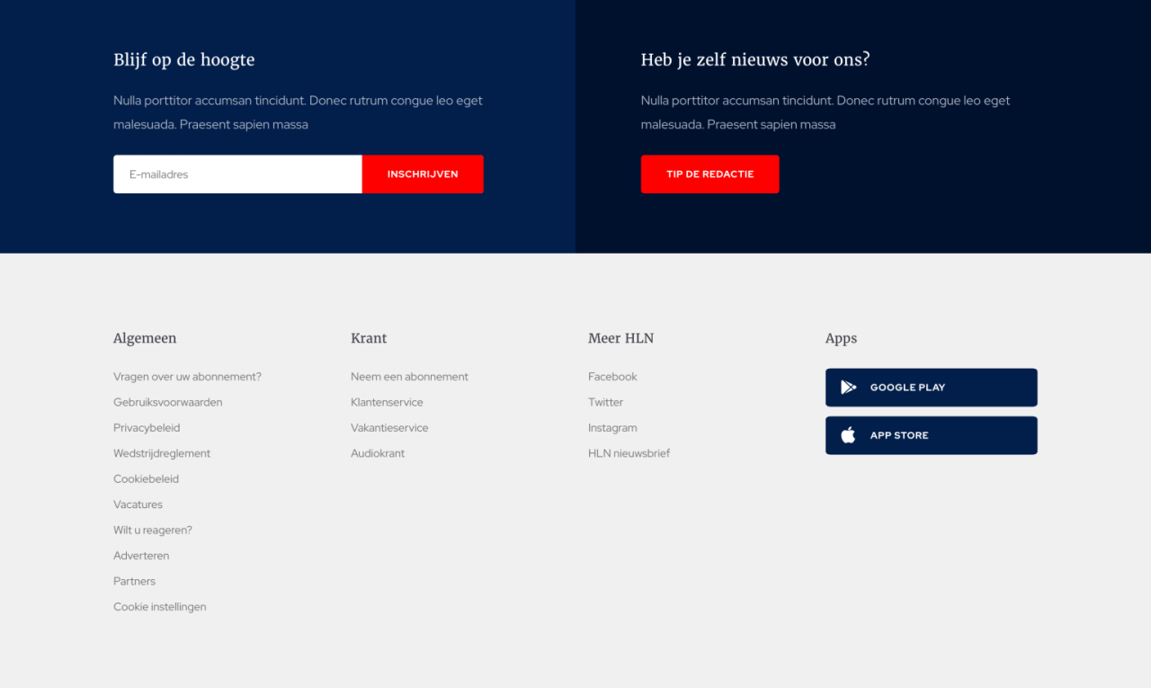 Redesign van de footer van HLN.