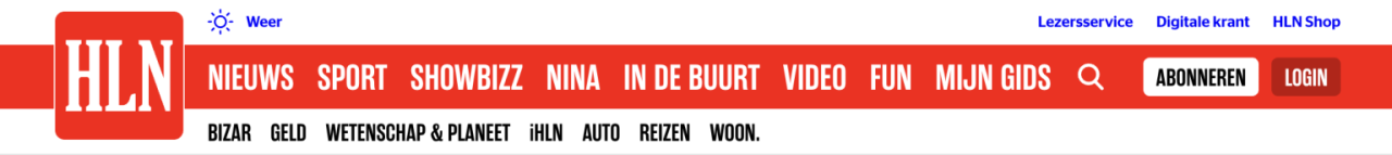 Huidige navigatie van HLN.