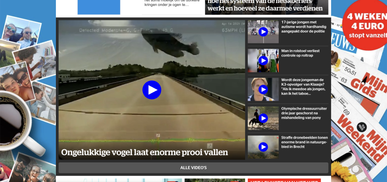 Huidige design van de videosectie op HLN.