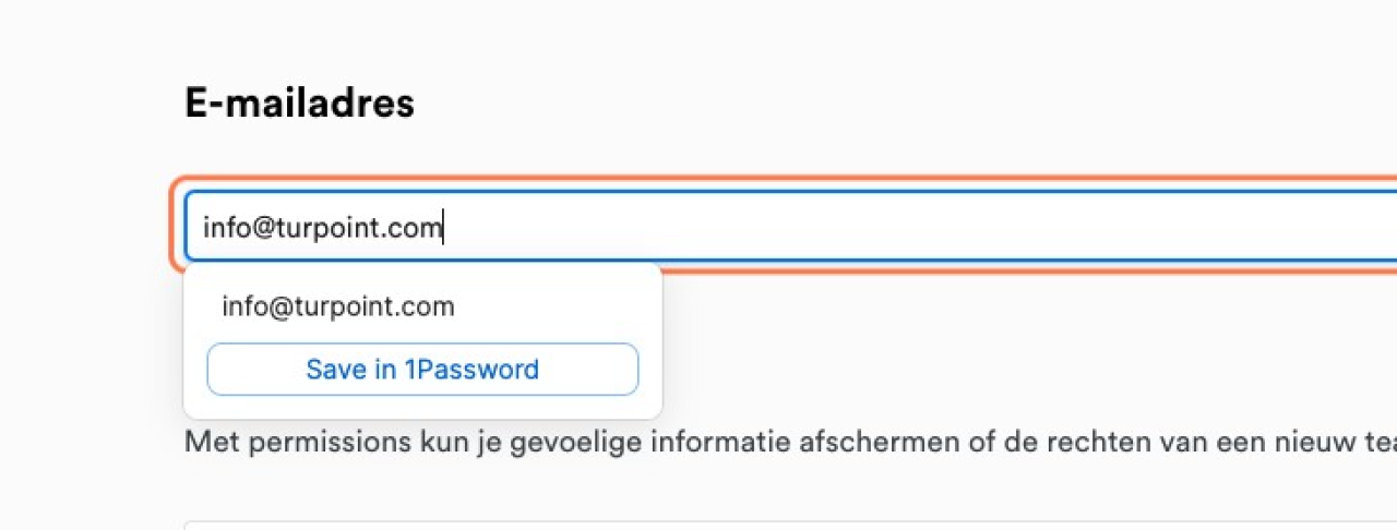 Screenshot van het invullen van het e-mailadres van het teamlid in Mollie.
