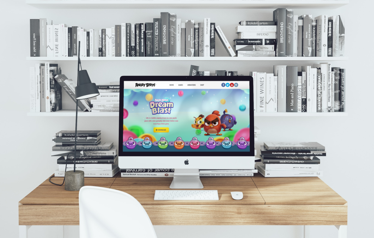 Mockup met de website van Angry Birds.
