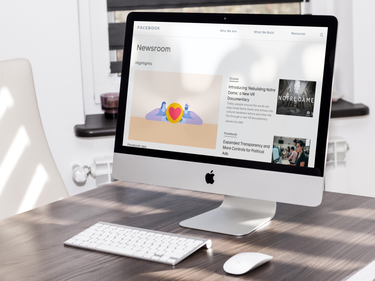 Mockup met de website van Facebook Newsroom.