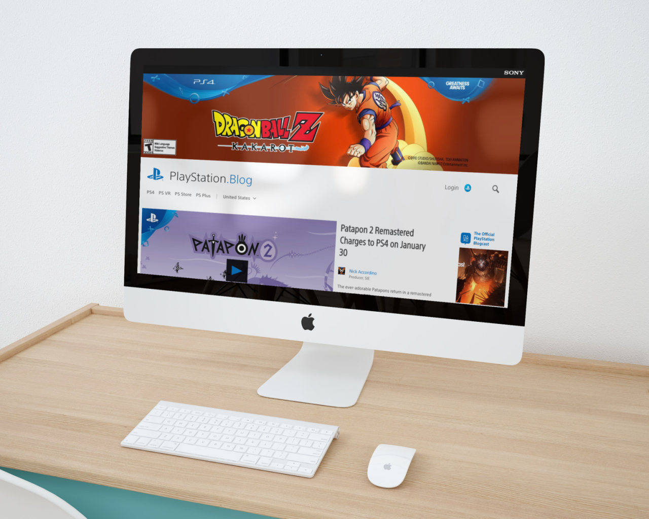 Mockup met de website van PlayStation Blog.