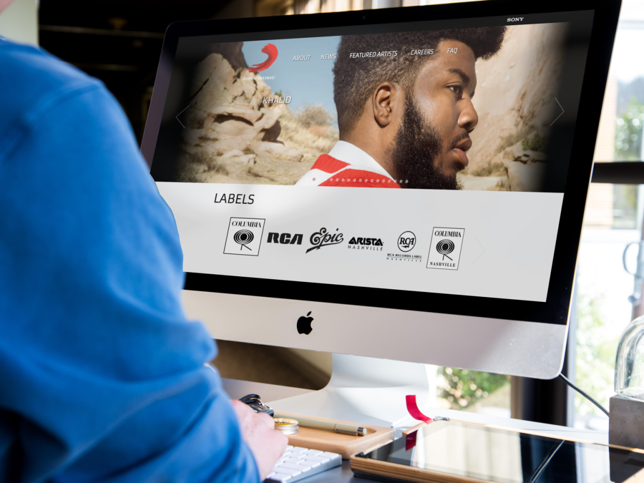 Mockup van de website van Sony Music.