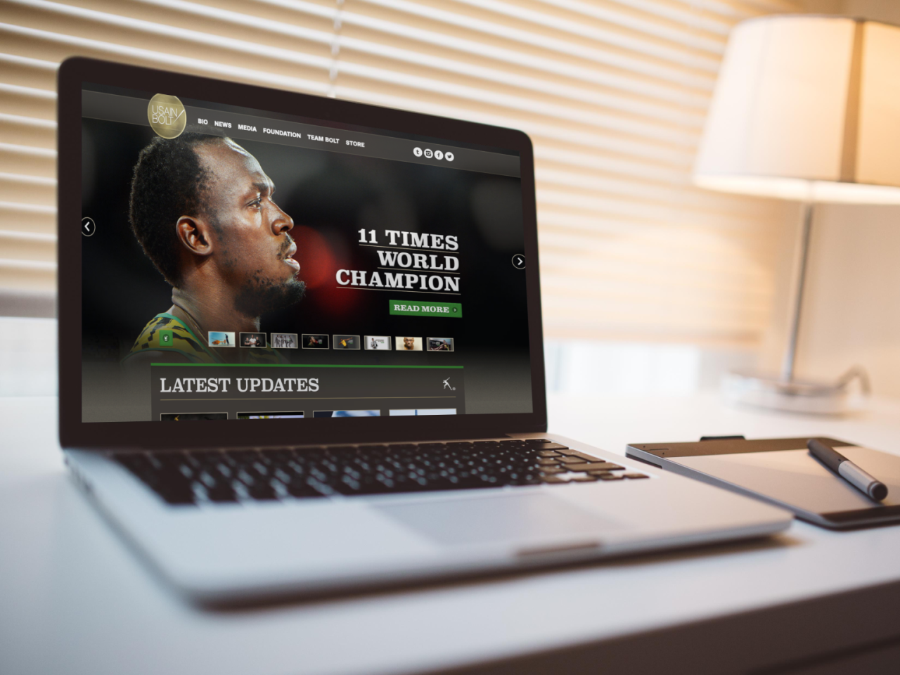 Mockup met de website van Usain Bolt.